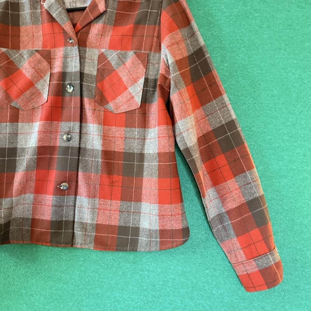 Vtg Pendleton Tuckeroo Wool Shadow Plaid Loop Collar Board Shirt Womens Medium - Picture 3 of 9